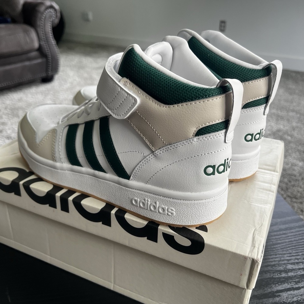 Adidas Postmove Mid Mens 11 White Green Basketball Shoes Sneakers Gum IE9824 - Picture 5 of 12